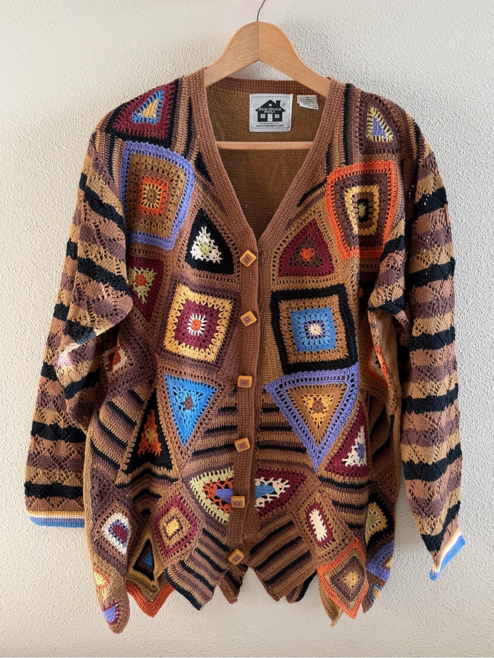 Storybook Knits Multicolor Crochet Cotton Cardigan Sweater Cottagecore Artsy M